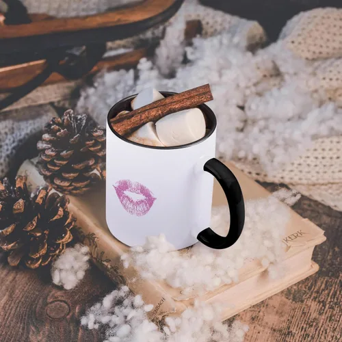 Miniatura 6 de 3dRose Girly Pink Kiss Lips 15oz Two-Tone Black Mug