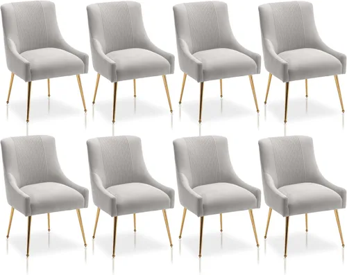 Miniatura 26 de Sillas de comedor modernas, sillas de comedor tapizadas en terciopelo con patas doradas, juego de 2 sillas de acento con capitoné para sala de Beige