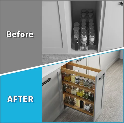 Miniatura 7 de Dowell - Organizador de especias extraíble con estantes ajustables para gabinete de cocina base, toboganes de cierre suave montados en la parte