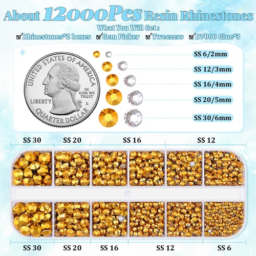 Miniatura 2 de 12000 diamantes de imitación de resina para decorar con brillantes con 3 piezas de pegamento para joyería B7000, 2 cajas de diamantes de imitación