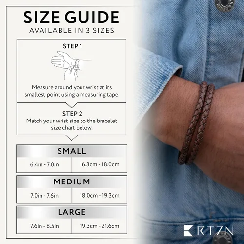 Miniatura 3 de RTZN® Brown Leather Bracelet for Men – Premium Artisan Handcrafted Mens Leather Bracelet – Multi-Stand Mens Bracelet Leather Collection Beaded
