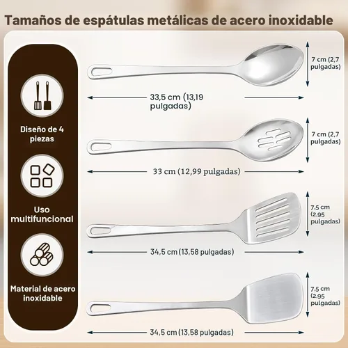 Miniatura 7 de Juego de 4 piezas de utensilios de cocina, utensilios de cocina de acero inoxidable, herramientas de cocina de metal resistentes al calor que