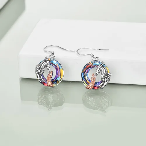 Miniatura 3 de Aretes colgantes de dragónlobobúho, regalos para niñas y mujeres, plata de ley de cristal, niña y árbol de la vida, regalos de joyería
