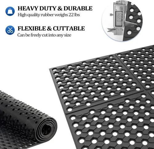Miniatura 5 de ROVSUN Rubber Floor Mat with Holes, 3x20 FT Hollow Large Mat Roll, Anti-Fatigue/Non-Slip Drainage Mat, for Industrial Kitchen Restaurant Bar