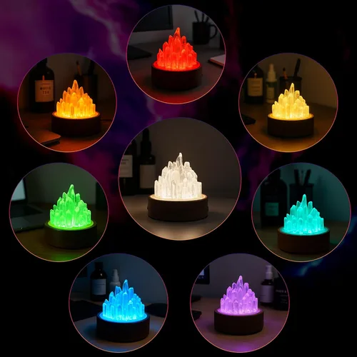 Miniatura 2 de Lámpara de cristales curativos con base de luz de madera, lámpara de noche de cuarzo transparente, lámpara de ambiente de cristal curativo natural
