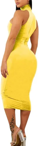 Miniatura 4 de GOBLES Vestido sexy para mujer, cuello alto, elegante, sin mangas, con cuello alto