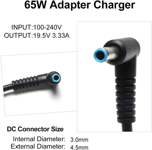 Miniatura 2 de Cargador redondo de punta azul de 65 W y 45 W, compatible con HP Chromebook Laptop 11 14 G3 G4 X360, Pavilion x360 14 15 17, Envy 13 15 X360 ProBook