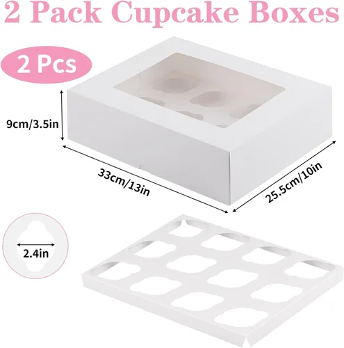 Miniatura 2 de Svalor Cajas para Cupcakes, Paquete de 2 Contenedores Desechables para Cupcakes, Portador de Cupcakes Grado Alimentario 12 Unidades con Ventana e