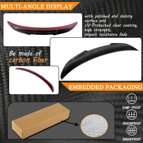 Miniatura 7 de Alerón de maletero de fibra de carbono real compatible con BMW 5 Series F10 y M5 F10 2010-2016, ala de alerón de alta patada para puerta trasera