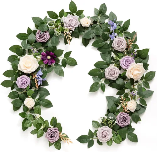 Miniatura 11 de Ling's Moment - Guirnalda de Flores Artificiales de 5 Pies de Borgoña, Guirnalda Floral de Rosa Marrón, Flores de Arco, Vid para Decoración de Fondo