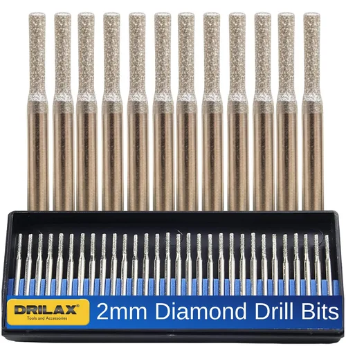 Miniatura 10 de Drilax Juego de 30 brocas de diamante de 0.039 pulgadas (0.039 in), vástago de 1/8 compatible con herramientas rotativas Dremel, brocas de diamante
