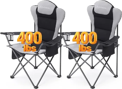 Miniatura 10 de Aohanoi Sillas de campamento para personas pesadas, sillas de campamento plegables para exteriores para adultos con portavasos y bolsa enfriadora