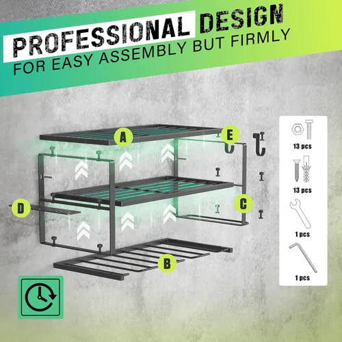 Miniatura 4 de SUNALLY Organizador de Herramientas Eléctricas de Acero Resistente de 3 Niveles, Negro Mate, Estante de Herramientas de 3 Capas para Taladro