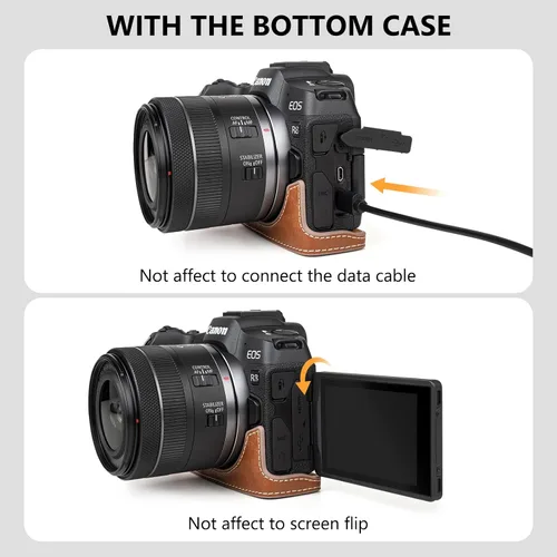 Miniatura 4 de MUZIRI KINOKOO Funda para cámara Canon EOS R8/RP DSLR, estilo retro funda protectora de piel sintética con agarre de mano y diseño inferior de Marrón