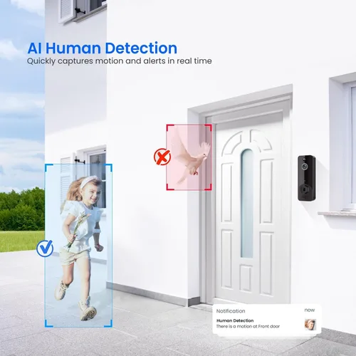 Miniatura 3 de Cámara de timbre de video inteligente con timbre, detección humana AI, audio de 2 vías, vista en vivo HD, solo red 2.4G
