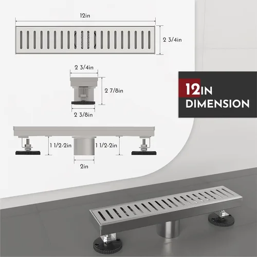Miniatura 2 de WEBANG - Drenaje lineal de 12 pulgadas para ducha rectangular con accesorios, cubierta de patrón cápsula, rejilla extraíble, acero inoxidable SUS304