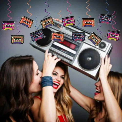 Miniatura 5 de Decoraciones de fiesta de los años 80, estilo retro de los años 80, hip hop, música, fiestas, espirales colgantes, montados y listos para usar