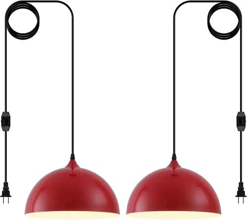 Luz Colgante Roja con Enchufe Paquete de 2, 11.8 pulgadas, 14.7 pies, Luz Colgante Estilo Granja, Luces Colgantes de Cocina, Luces Colgantes para