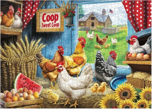 Miniatura 2 de Rompecabezas de Granja de Pollos para Adultos 1000 Piezas, Rompecabezas de Animales y Flores, Rompecabezas de Girasol de Acción de Gracias Aves
