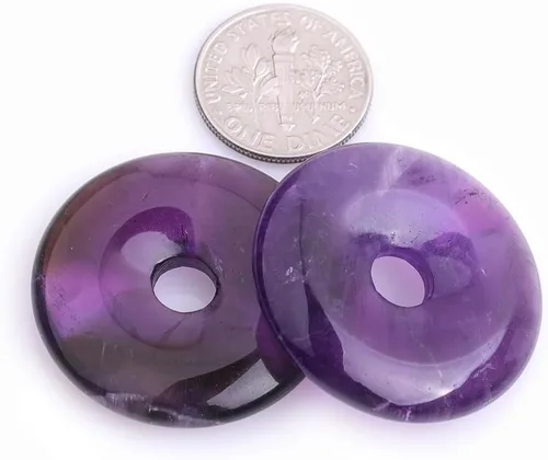 Miniatura 2 de JOE FOREMAN Anillo de cuarzo amatista natural de 1.181 in con colgante de donas circulares para hacer joyas, 1 unidad, Piedra