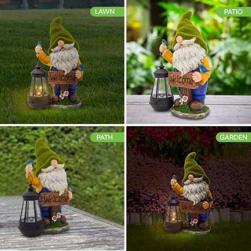 Miniatura 6 de Olekki Gnomos de jardín de Navidad para exteriores, estatua de gnomo flocada con luces LED solares Gnomos decoraciones de jardín para patio, Gnomo