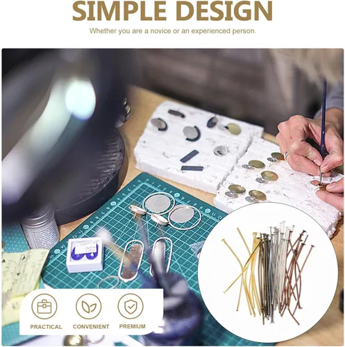 Miniatura 9 de EXCEART 600 pines de cabeza plana para hacer joyas, pines en T de metal para manualidades, aretes, pulseras, joyería, accesorios, suministros