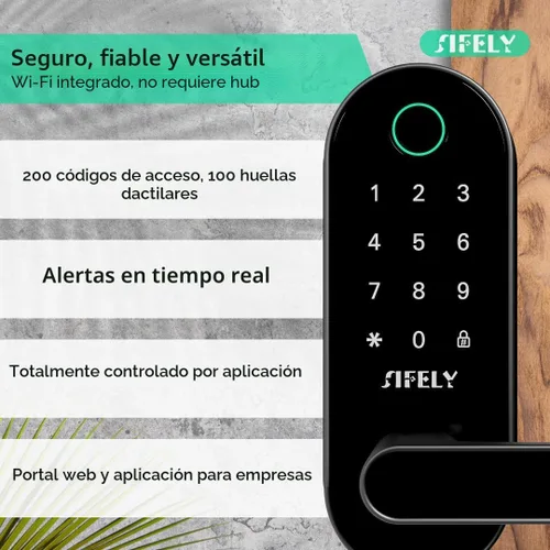 Miniatura 5 de Cerradura de puerta inteligente de huellas dactilares con mango y teclado: acceso remoto WiFi integrado, entrada sin llave para puerta delantera
