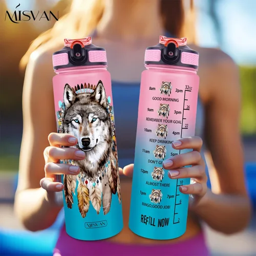 Miniatura 6 de Botellas de agua de 32 onzas, con marcador de tiempo, botella de agua reutilizable, botella de agua deportiva, botellas de agua de plástico, botella