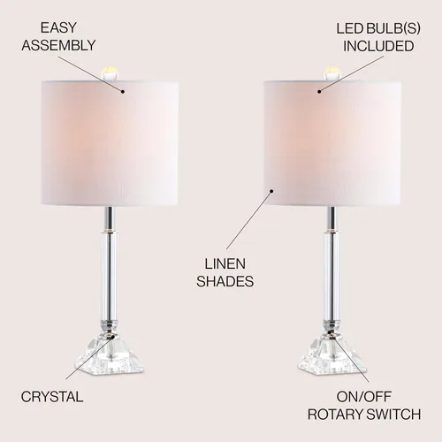 Miniatura 3 de JONATHAN Y Juego de 2 lámparas de mesa de cristal transparente de 19.5 pulgadas para dormitorio, modernas lámparas de mesita de noche cromadas