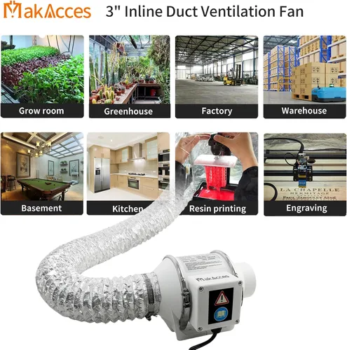 Miniatura 5 de Potente ventilador de conducto de 3 pulgadas con tubo de 1.5M, motor de cobre, flujo de aire mejorado, bajo nivel de ruido para extracción eficiente