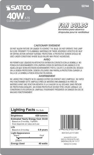 Miniatura 3 de Satco S2744 - Bombilla A15 de 120 V, base intermedia, 40 W, transparente, color blanco