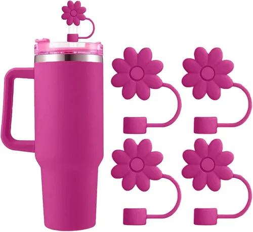 Miniatura 11 de 6 fundas de silicona para popotes Stanley Cups de 30 y 40 onzas, tapas de paja de flores a prueba de polvo, protectores reutilizables para popotes