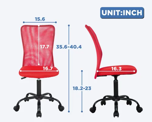 Miniatura 3 de FDW Silla de Oficina para el Hogar Respaldo Medio Silla de Escritorio de Malla Sin Brazos Computadora Ergonómica Tarea Rodante Giratoria Silla Rojo