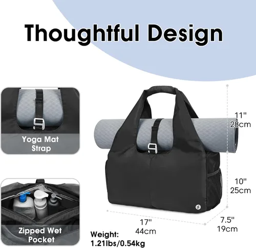 Miniatura 2 de sportsnew Bolsas de gimnasio de yoga para mujer con compartimento para zapatos, bolsillos de almacenamiento en seco húmedo y soporte ajustable