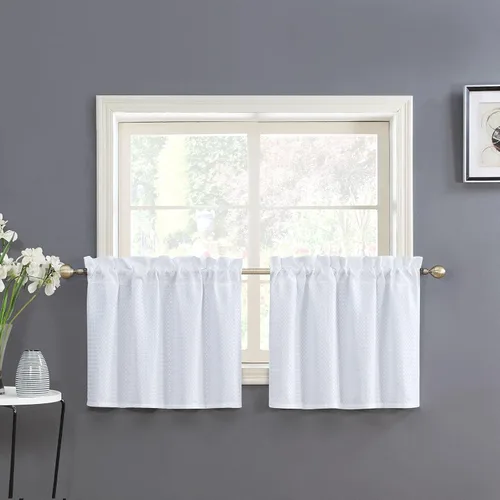 Miniatura 13 de Home Queen Cortina blanca para ventana de baño, resistente al agua, con textura de gofre, de medio nivel, para cocina, cafetería, 28 pulgadas