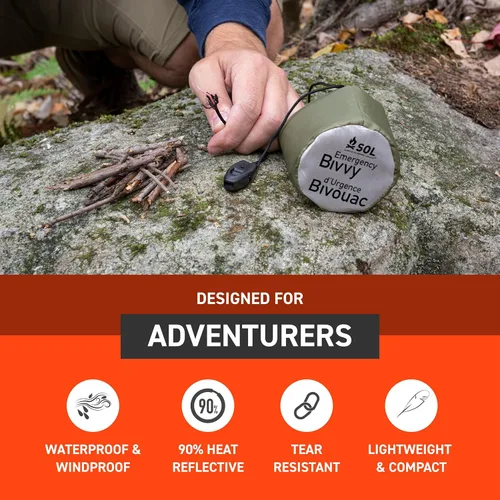 Miniatura 2 de Survive Outdoors Longer Bivvy de Emergencia 90% - Viene con Silbato de Supervivencia y Cordón Paracord con Yesca - Agregar al Kit de Emergencia