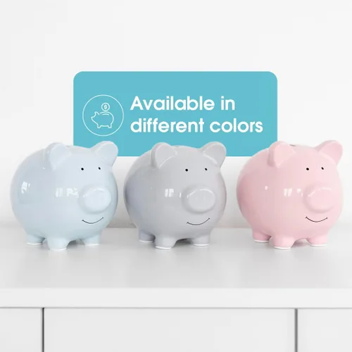 Miniatura 7 de Pearhead Alcancía Grande de Cerámica, Azul Claro, Ideal para Niños y Niñas, Ahorro de Dinero y Banco de Monedas, Decoración Perfecta para Cuarto