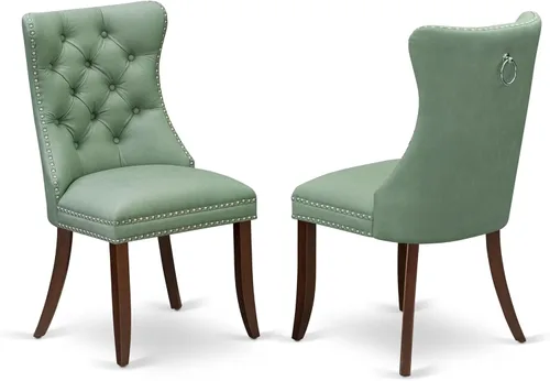 Miniatura 10 de East West Furniture DAP3F26 Dallas Parson - Juego de 2 sillas de comedor tapizadas de tela de poliéster color burdeos con botones copetudos