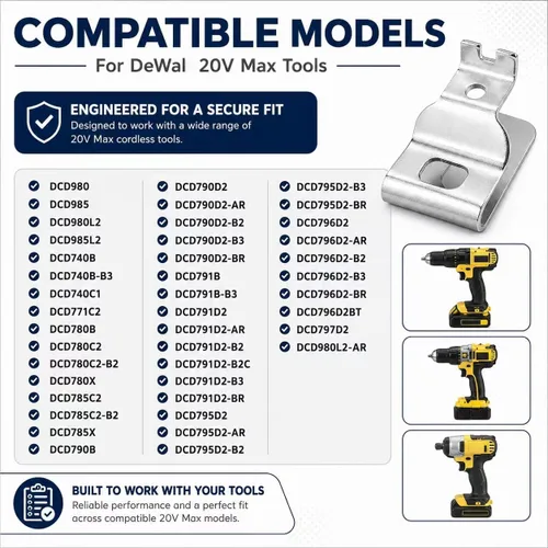 Miniatura 4 de Juego de 2 clips para cinturón DEWALT N268241 N086039 con tornillos Clips de cinturón de acero inoxidable 304 compatibles con DEWALT N268241