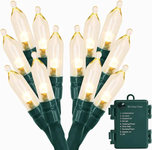Miniatura 11 de MASHANG Luces de Navidad – Cadena de luces a pilas, 50 luces LED, miniluces, 8 modos, cable verde, mini juego de luces con temporizador para árbol