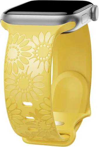 Miniatura 21 de Correa de silicona grabada de girasol compatible con correas de Apple Watch de 1.496, 1.575, 1.614, 1.654, 1.732, 1.772 y 1.772 pulgadas para mujer