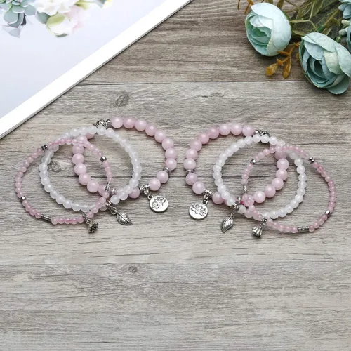 Miniatura 6 de Jovivi - 3 pulseras de cuentas de cristal de cuarzo rosa amatista para chakras, energía natural de curación, cuentas de loto, piedra reiki
