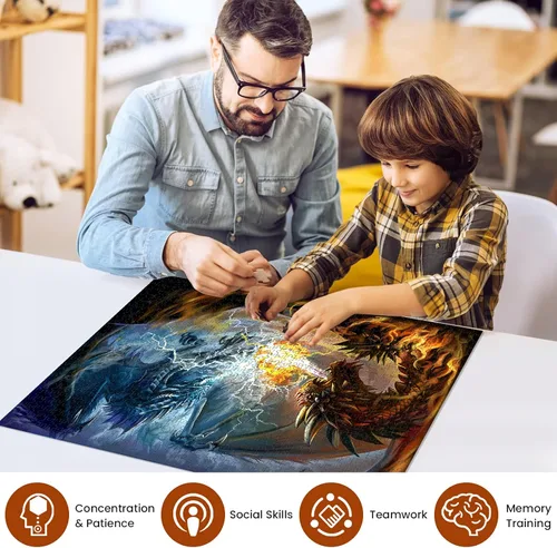 Miniatura 3 de Rompecabezas de 1000 piezas para adultos, rompecabezas de lucha de dragón de fuego y dragón eléctrico, juego para actividades en interiores, juego