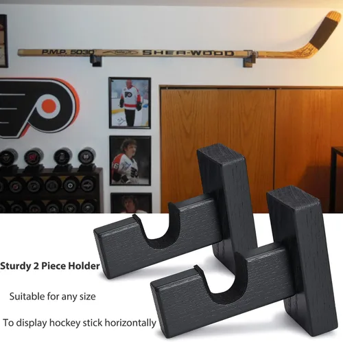 Miniatura 7 de TOBWOLF - 2 vitrinas de palo de hockey, soporte para colgar palos de hockey, soporte horizontal para palo de hockey de montaje en pared, soporte