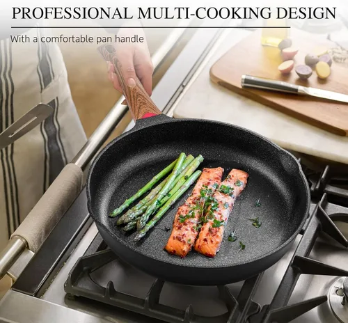 Miniatura 4 de Vinchef Sartenes antiadherentes de 8" con tapa, sartén utilizada para todas las estufas, utensilios de cocina no tóxicos para inducción, sartenes