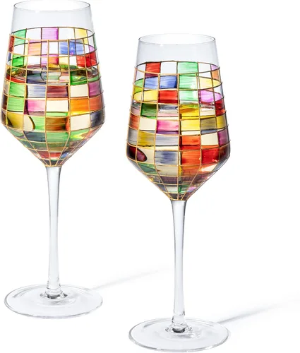 The Wine Savant Renaissance - Juego de 2 copas de vino manchadas festivas, multicolor, regalo de bar en casa, vasos de colores, cristalería arcoíris