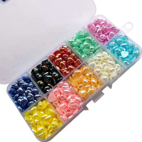 Chenkou Craft 1000 cuentas surtidas de 0.315 pulgadas (0.315 in), 10 colores AB, corazón, sin agujero, cuentas de espalda plana, para álbum de