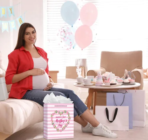 Miniatura 6 de WaaHome Bolsa de regalo para el primer día de la madre con papel de seda, regalos para el primer día de la madre para primera vez, esperando, nueva