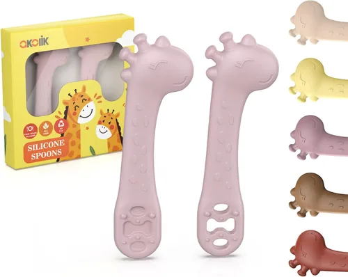 Miniatura 7 de akolik Cucharas para bebé, suministros de destete LED para recién nacidos, cucharas de silicona para masticar bebés, utensilios para hacer puré