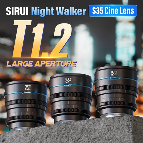 Miniatura 3 de Sirui Night Walker S35 Lente de Enfoque Manual para Cine, 24mm, 35mm, 55mm, Apertura Grande T1.2 Montura RF para RED Komodo, R7, R10, C70, R50 Gris